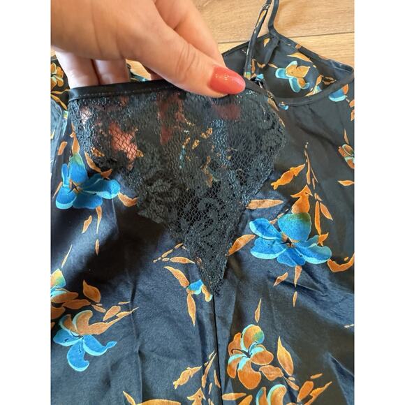 Vintage Victorias Secret Gold Label Slip Mini Dress M Dark Blue Y2K Floral Satin - Picture 6 of 16